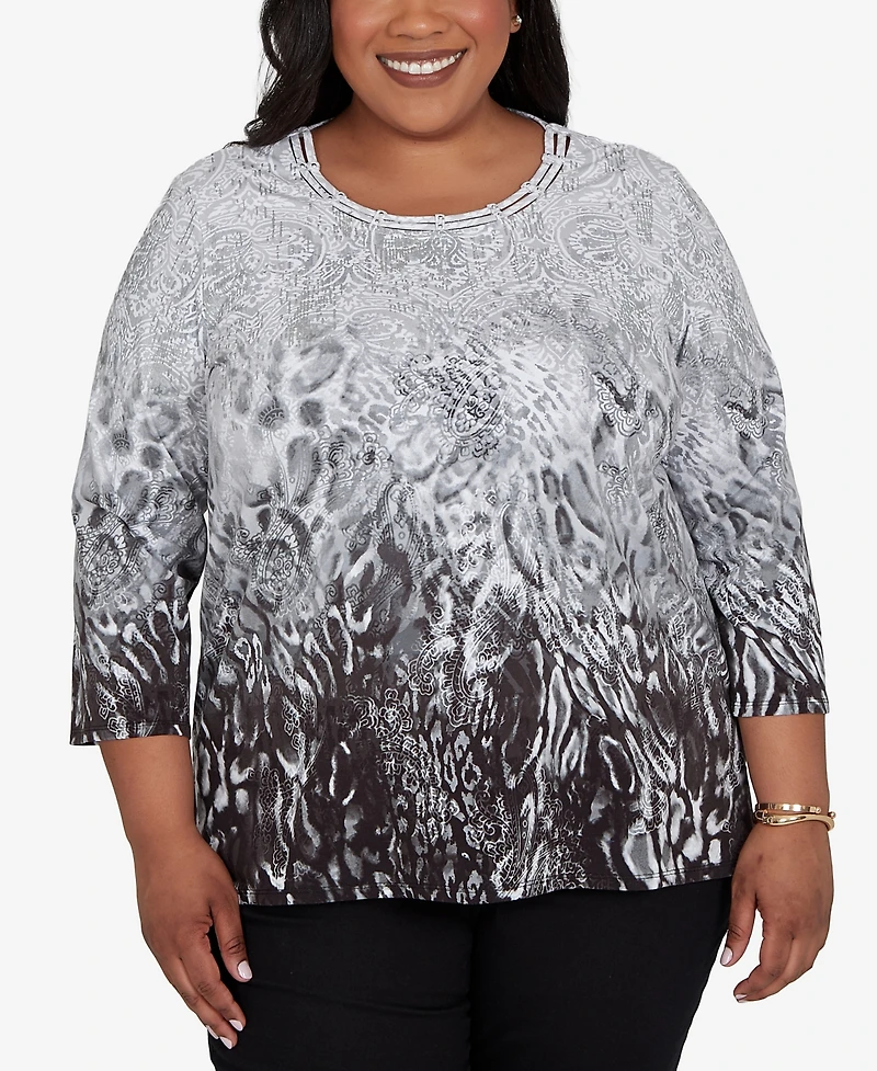 Alfred Dunner Plus Mono Ombre Animal Print Top
