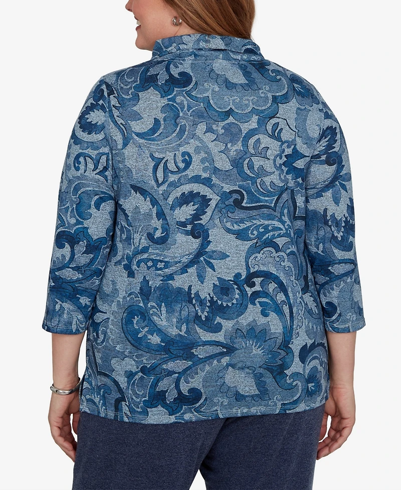 Alfred Dunner Plus Paisley Scroll Cowl Neck Pocket Top