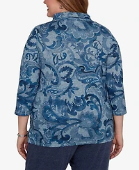 Alfred Dunner Plus Paisley Scroll Cowl Neck Pocket Top
