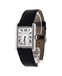 Pre-Owned Cartier Must de Cartier Tank Quartz Watch in Stainless Steel and Leather 25mm
