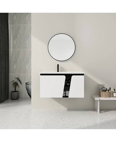 Sillysis Wall Mounted Bathroom Vanity with Ceramic Sink, Soft Close Doors, Plywood Cabinet, Ample Storage for Modern Bathrooms