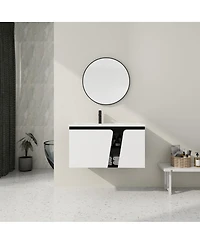 Sillysis Wall Mounted Bathroom Vanity with Ceramic Sink, Soft Close Doors, Plywood Cabinet, Ample Storage for Modern Bathrooms
