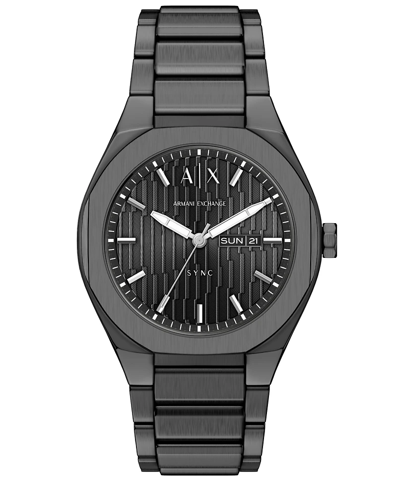 Armani Exchange Men's Sync Quartz Day-Date Gunmetal Stainless Steel Watch 42mm
