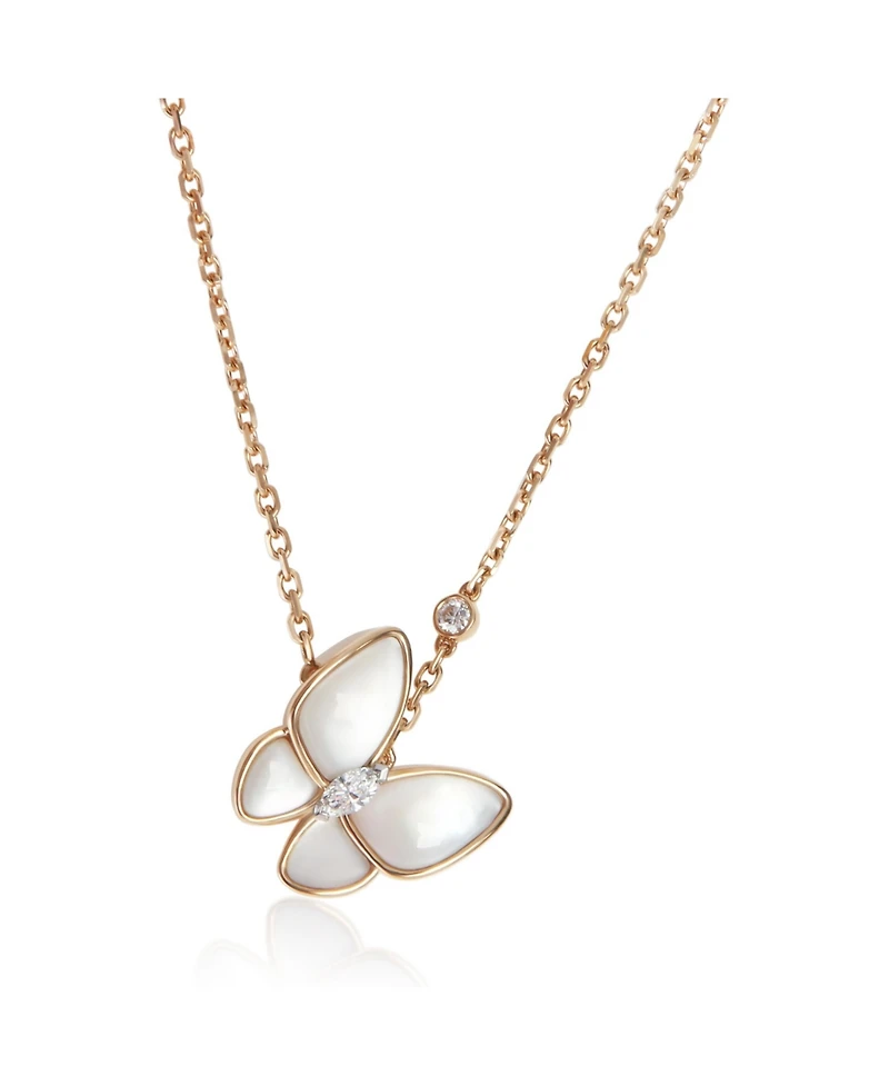 Pre-Owned Van Cleef & Arpels Rose Gold Mother Of Pearl and Diamond Two Butterfly Pendant