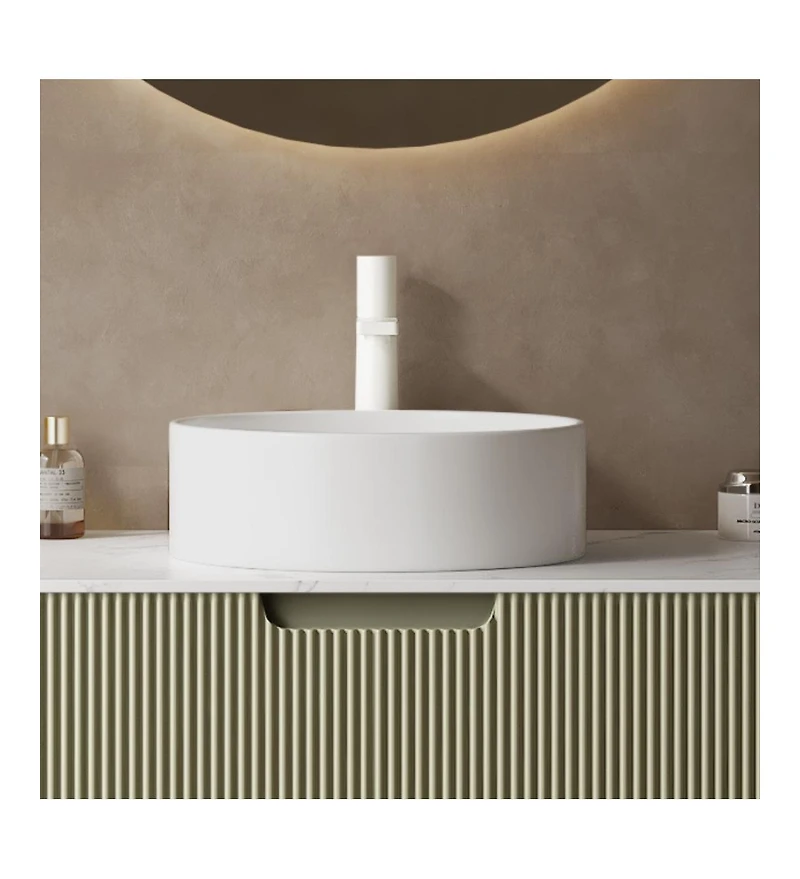 Busdays 14 Inch Round Vessel Ceramic Bathroom Sink Basin Without Faucet or Cabine