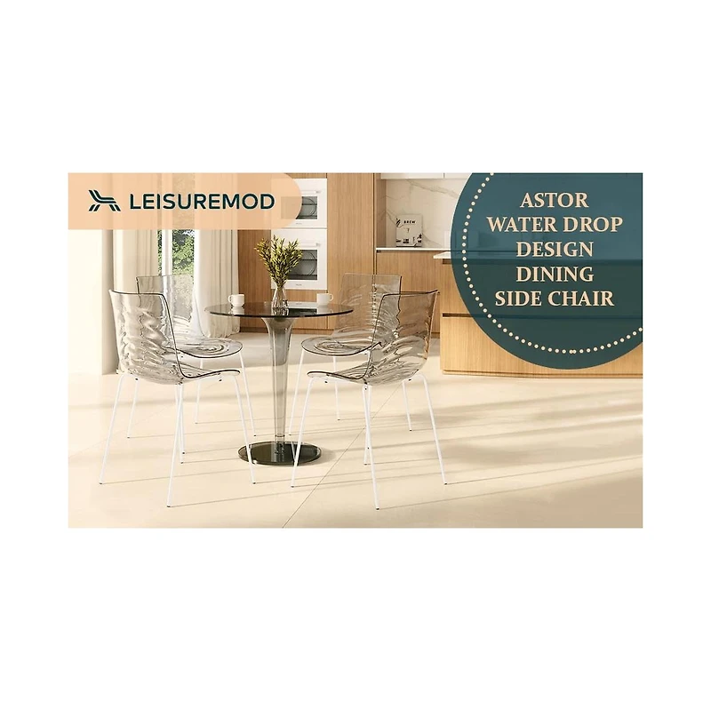 LeisureMod Aster Dining Chair, Modern Stackable Side Accent Abs Plastic with Stainless-Steel Legs for Home, Kitchen and Room
