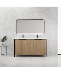 Sillysis 59 Inch Double Sink Bathroom Vanity with Resin Top, Soft Close Doors, Adjustable Shelf, Plywood Cabinet for Modern Bathrooms
