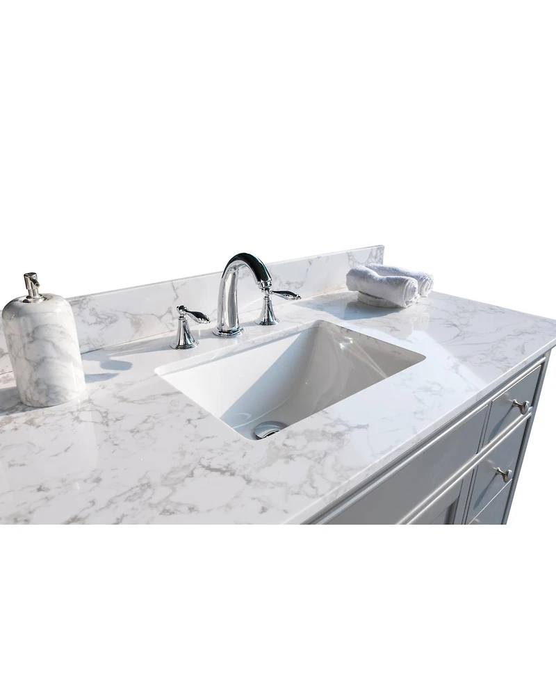 Sillysis 31/37/43 Inch Carrara Marble Stone Vanity Top with Ceramic Undermount Sink and Backsplash, Polished Surface for Vanity Cabinet