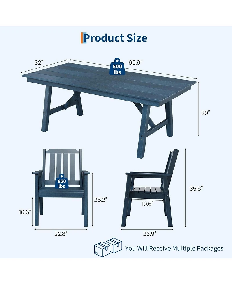 homfan Wide Seat Outdoor Patio Dining Chairs Set, All-Weather Hdpe With Back, Waterproof, Sturdy For Deck, Backyard, Poolside.