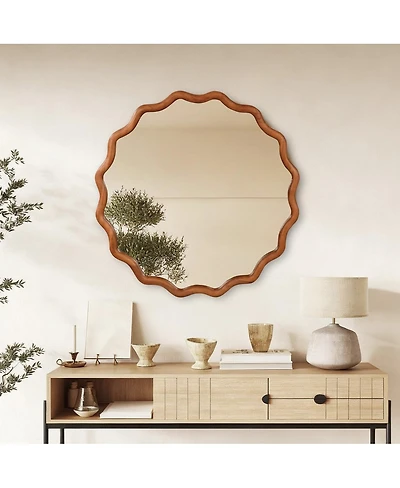 Laoties 36" Round Decorative Wall Mirror with Wavy Design for Bedroom, Bathroom
