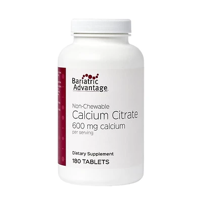 Bariatric Advantage Non Chewable Calcium Citrate 600 Milligram Calcium for Bariatric Surgery Patients Vitamin D3 Mineral Supplements 180 Tablets
