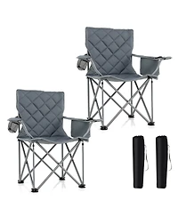 Gymax 2PCS Oversized Camping Chairs Heavy Duty Outdoor Folding Chair with Cooler Pouch