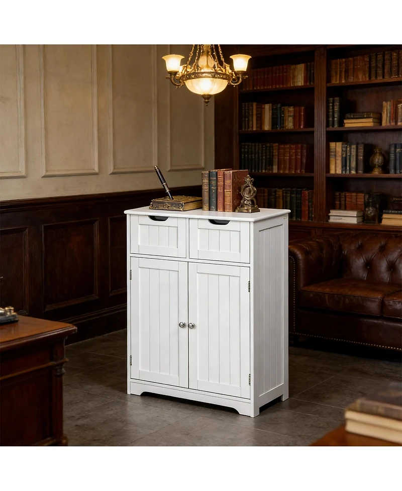 Clihome Modern Storage Cabinet, Mdf Floor Cabinet with 2 Drawers 3 Adjustable Shelves