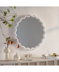 Laoties 28" Modern Round Decorative Wall Mirror with Matte Wavy Frame