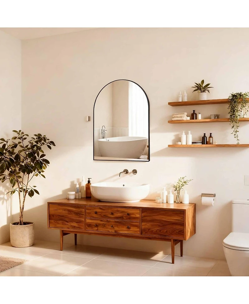 Laoties 30" x 36" Arched Metal Framed Wall Mounted Vanity Mirror for Bathroom, Bedroom and Entryway