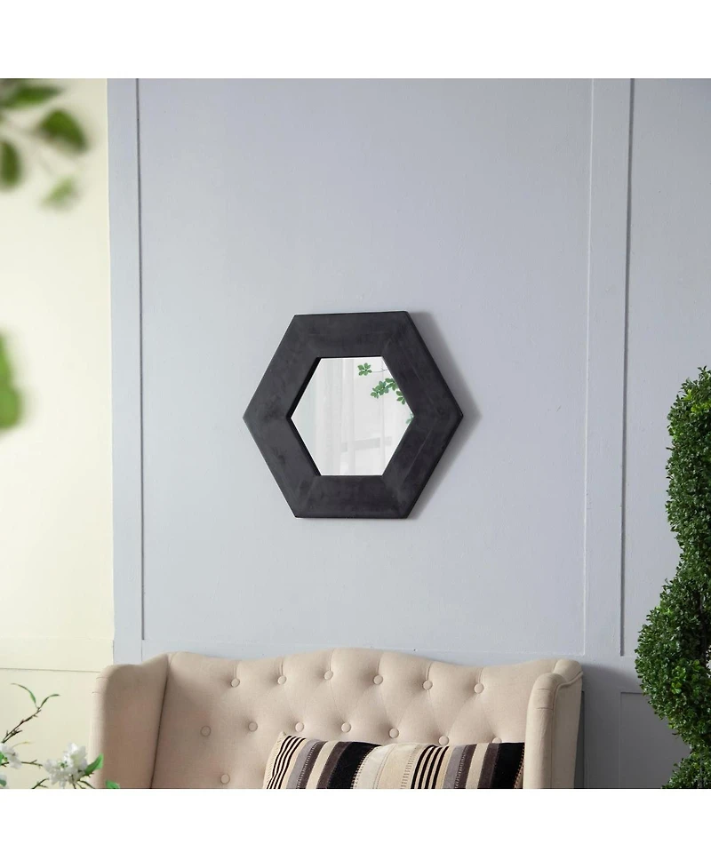 Laoties 18.5" Hexagon Wall Mirror, Geometric Teak Wood Accent Mirror for Entryway, Bedroom and Gallery