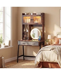 Volenca Vanity Desk with Rotatable Mirror, 3-Color Lights, and Charging Station