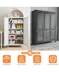 Boyel Living Metal Arched Kitchen Pantry Cabinet, Storage Bookcase with 6 Adjustable Shelves and Gold Handles