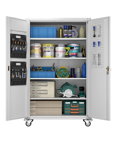 Boyel Living 72" Metal Garage Storage Cabinet with Wheels and Pegboard, Wide Rolling Tool Organizer with Doors