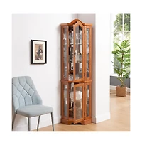 Boyel Living Freestanding Buffet with Hutch, Tall Kitchen Pantry Cabinet with 4 Drawers, Door Shelves and Pull-out Trays for Dining room, Living Room