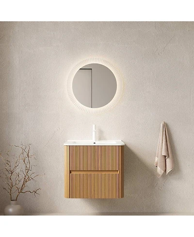 Thirtypeachy 24" Modern Scandinavian Floating Bathroom Vanity With Sink, 2-Drawer Plywood Wall-Mounted Cabinet, Pre-Assembled Storage