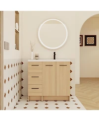 Sillysis 36 Inch Freestanding Bathroom Vanity with 3 Drawer Cabinet, Integrated Resin Sink, Soft-Close Doors and Adjustable Storage