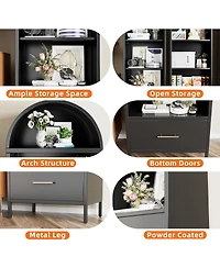 Boyel Living Metal Arched Bookcase Cabinet with Drawer, Tall Bookshelf and Adjustable Shelves for Home Office