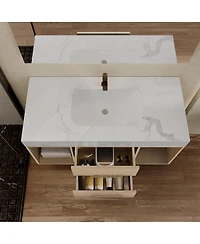 Thirtypeachy 39.4" Modern Sintered Stone Floating Bathroom Vanity Set, Ceramic Sink Included, 2 Drawers And 2 Open Shelves