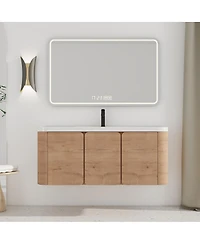 Sillysis 48 Inch Wall Mounted Modern Bathroom Vanity with Resin Sink, Soft Close Doors, Plywood Cabinet, Storage Space