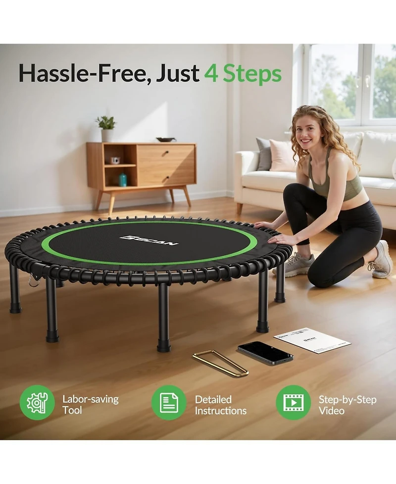 Bcan 450/550LBS Foldable Mini Trampoline for Adults, 40/48 inches Fitness Rebounder with Bungees, Quiet Stable Exercise