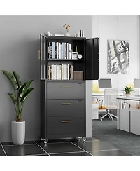 Boyel Living Metal File Cabinet with 3 Drawers and Shelf, Lockable Rolling Office Storage Organizer for Letter/A4 Size