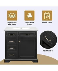 Sillysis 36 Inch Freestanding Bathroom Vanity with Ceramic Sink, 4 Soft Close Drawers, Adjustable Storage Shelf