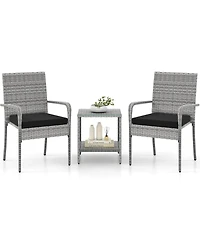 Costway 3 Pieces Patio Furniture Set with Seat Cushions and Tempered Glass Tabletop