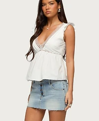 Edikted Women's Meadow Linen Look Lacey Top