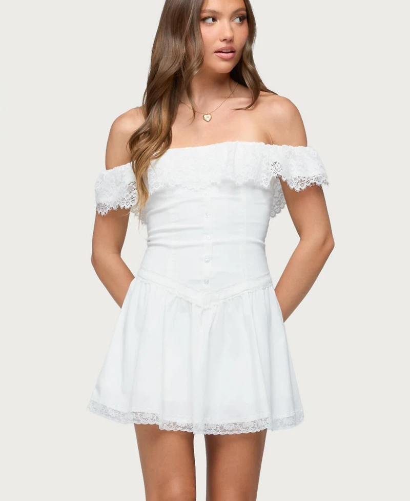 Edikted Women's Darah Lacey Off Shoulder Mini Dress