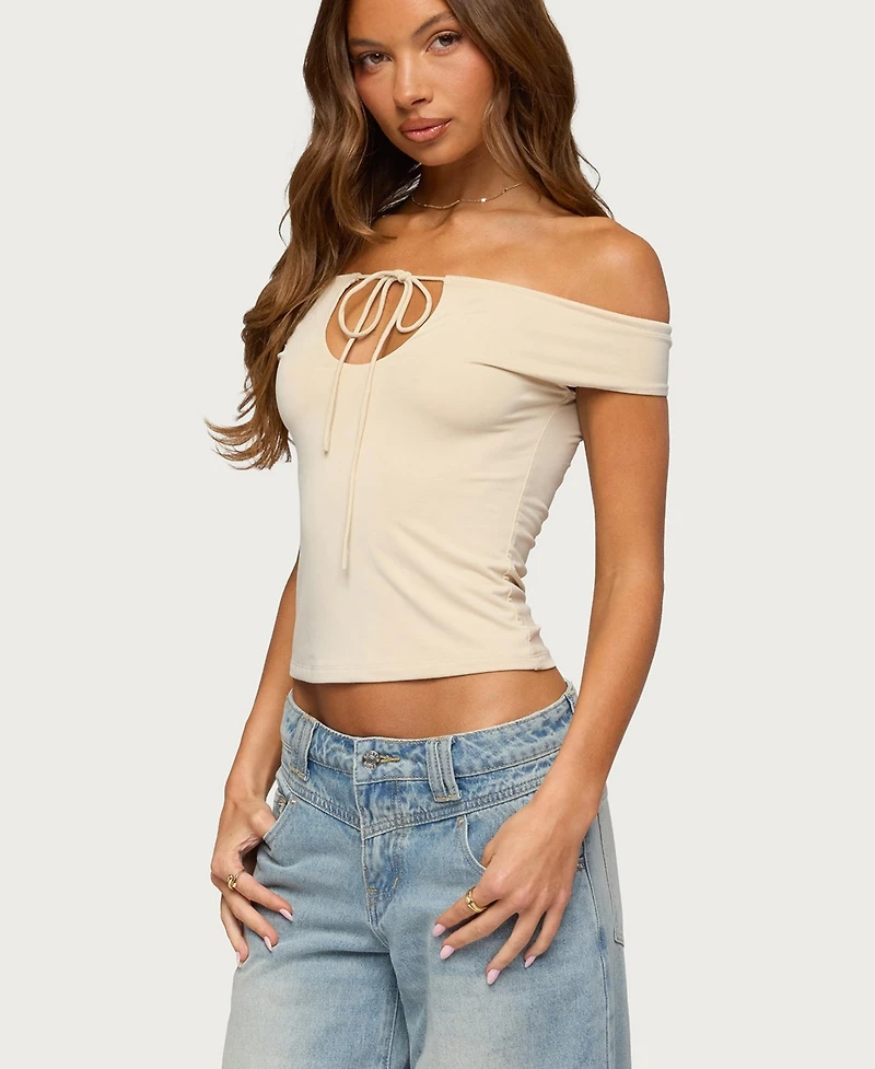 Edikted Women's Kaite Off Shoulder Cutout Tie Top