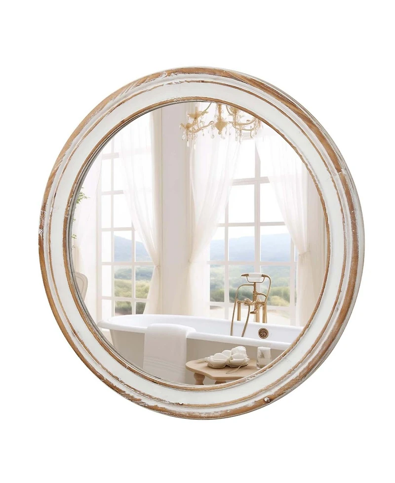 Laoties Round Farmhouse Wall Mirror, Wood