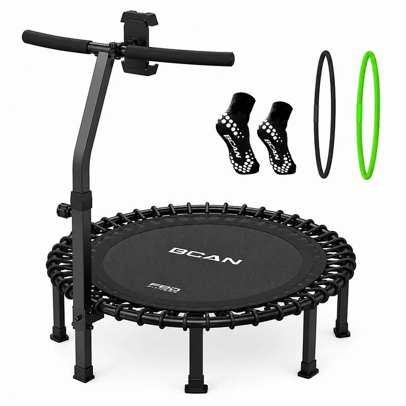 Bcan BT4 Soft Land Pro 38 Inch 500LBS Bungee Trampoline, Quiet Indoor Rebounder with Adjustable Tension and Phone Holder