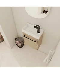 Sillysis 16 Inch Wall Mounted Bathroom Vanity with Ceramic Sink, Soft Close Door, Modern Floating Cabinet for Small Spaces