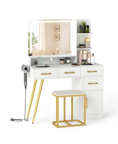 Volenca Lighted Vanity Set with Mirror, Adjustable Brightness, and Stool, 54-inches Tall