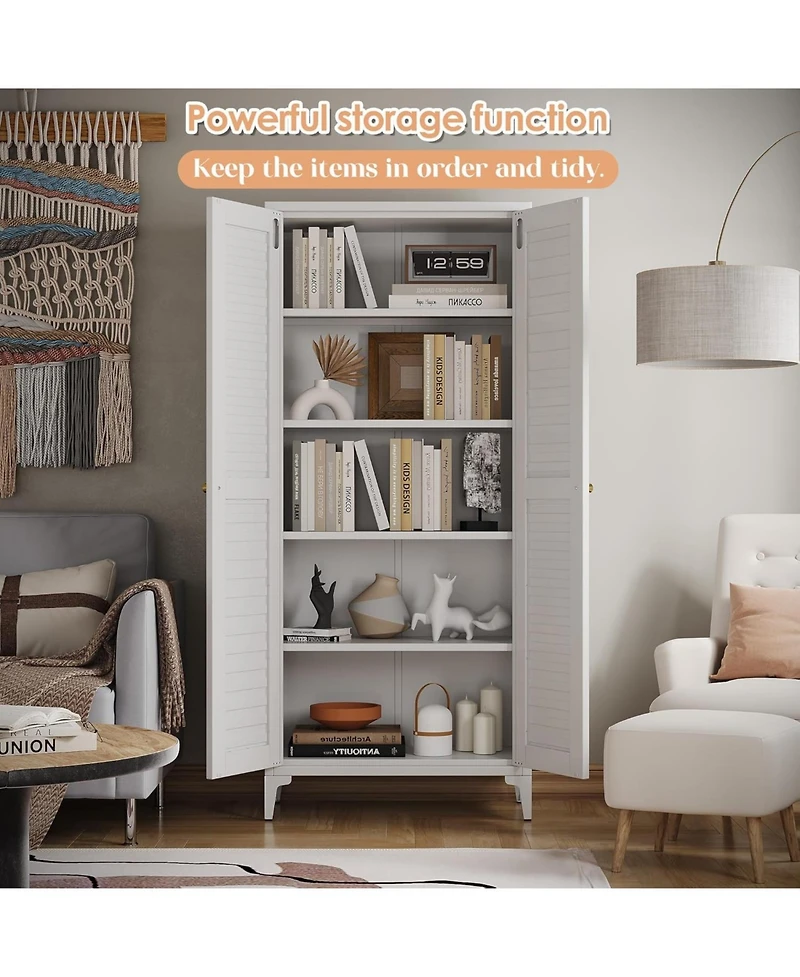 Boyel Living Kitchen Pantry Storage Cabinet, Metal Organizer with 2 Doors and 4 Adjustable Shelves for Home