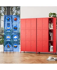 Boyel Living 9-Door Metal Locker with Business Card Holders and Hooks, Vented Employee Storage Cabinet for Gym Office