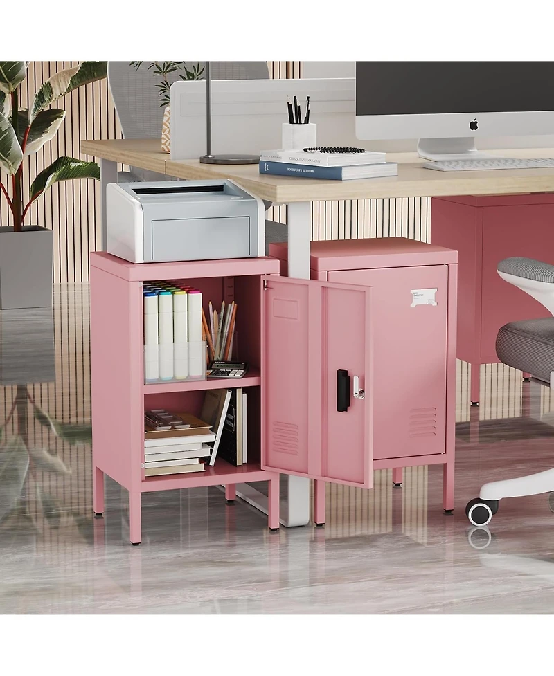 Boyel Living 24.4" Small Metal Locker Cabinet with Lock and Adjustable Shelf, Vented Storage Organizer for Home Office