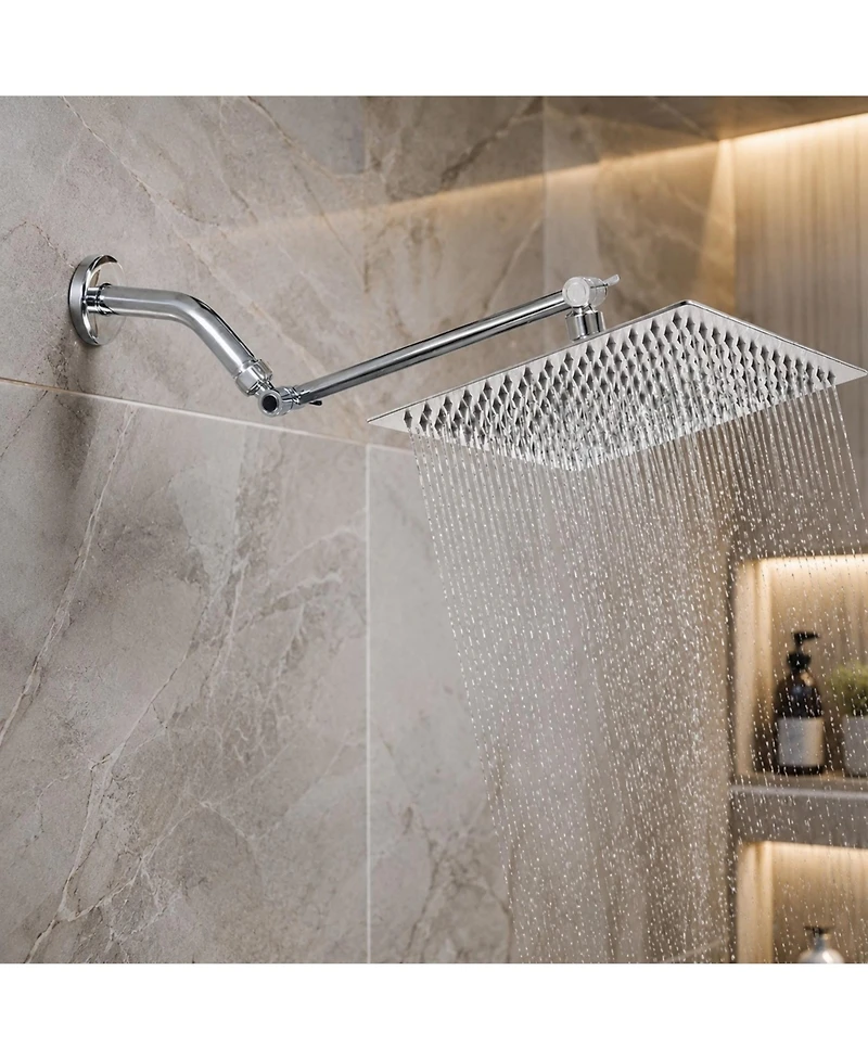 Phying 10 Inch Square Rainfall Shower Head High Pressure Stainless Steel Bath Shower Head Modern Fixed Mount Large Coverage Bathroom Shower