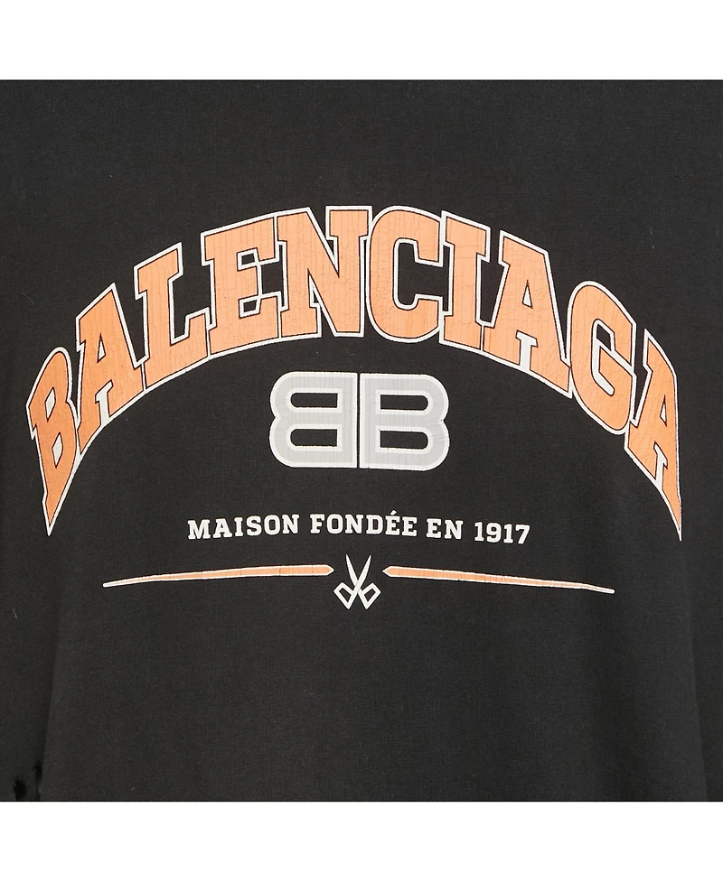 Pre-Owned Balenciaga Men's Logo Print Distressed Cotton Oversized T-Shirt