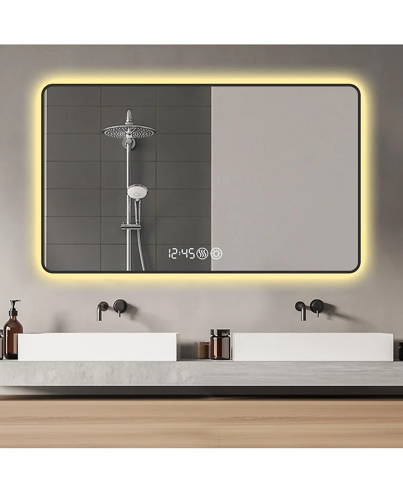 Laoties Modern Led Bathroom Vanity Mirror with Rounded Corners, Wall Mounted Lighted Anti-Fog Function