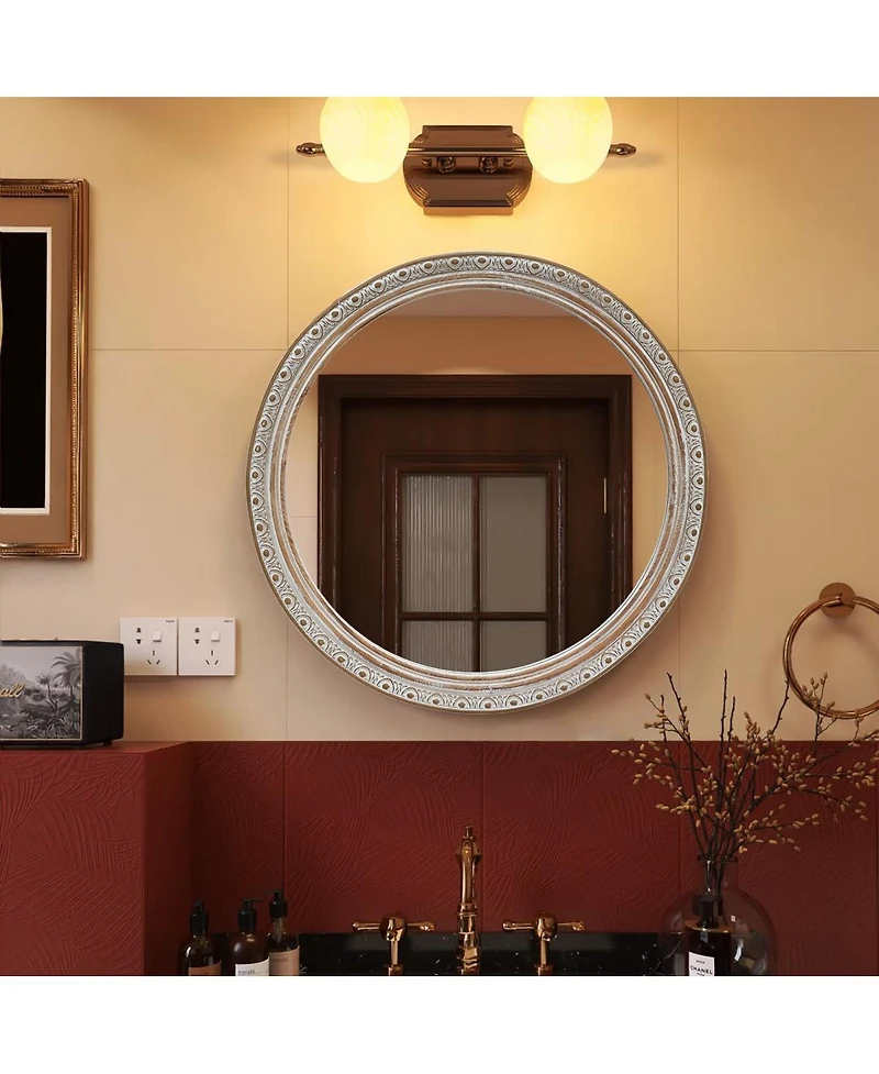 Laoties Classic Round Wall Mirror, Distressed Silver Gold Finish Decorative Mirror for Living Room and Hallway
