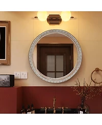 Laoties Classic Round Wall Mirror, Distressed Silver Gold Finish Decorative Mirror for Living Room and Hallway