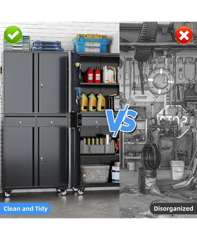 Boyel Living Metal Garage Storage Cabinet with Wheels and Lock, Rolling Tool Organizer with Drawers and Pegboard