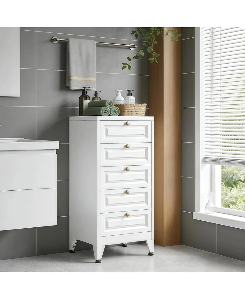 Boyel Living 39" Metal Bathroom Storage Cabinet with 5 Drawers, Freestanding Floor Organizer with Adjustable Feet
